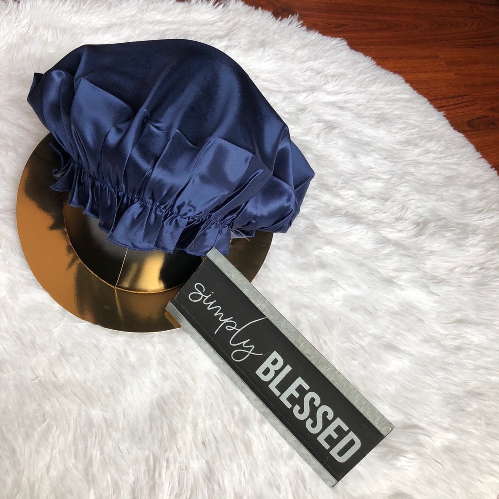 Blue Mulberry Silk Sleep Hair Cap Bonnet Cover - Picture 5 of 5